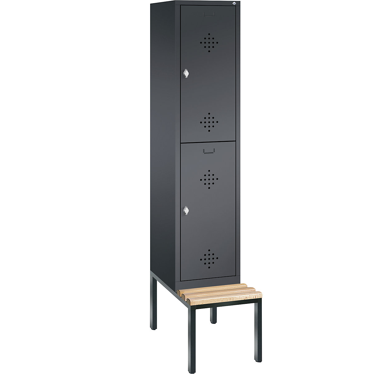 CLASSIC Garderobenschrank mit untergebauter Sitzbank, doppelstöckig C+P, 1 Abteil, je 2 Fächer, Abteilbreite 400 mm, schwarzgrau-5