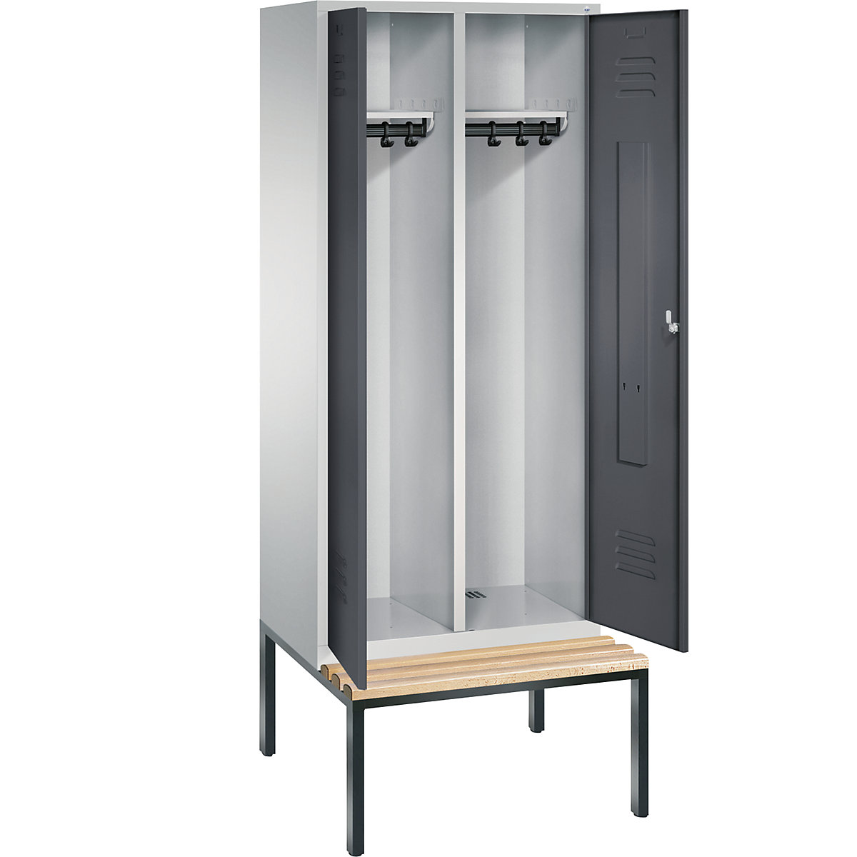 CLASSIC Garderobenschrank mit untergebauter Sitzbank, zueinander schlagende Türen C+P (Produktabbildung 2)-1