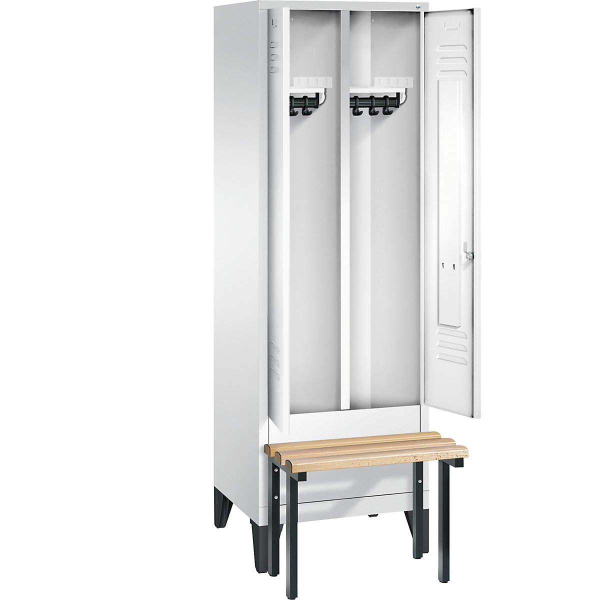 CLASSIC Garderobenschrank mit vorgebauter Sitzbank, zueinander schlagende Türen C+P (Produktabbildung 28)-27