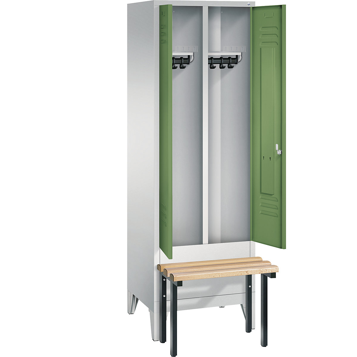 CLASSIC Garderobenschrank mit vorgebauter Sitzbank, zueinander schlagende Türen C+P (Produktabbildung 25)-24