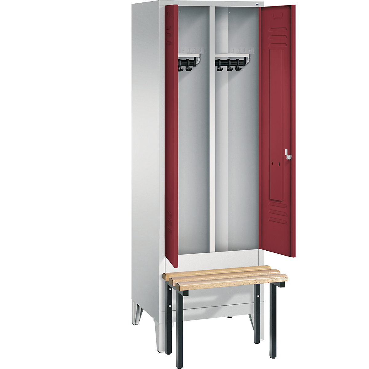 CLASSIC Garderobenschrank mit vorgebauter Sitzbank, zueinander schlagende Türen C+P (Produktabbildung 2)-1