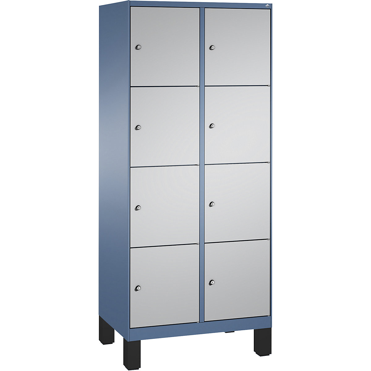 EVOLO Fächerschrank, mit Füßen C+P, 2 Abteile, je 4 Fächer, Abteilbreite 400 mm, fernblau / weißaluminium-4