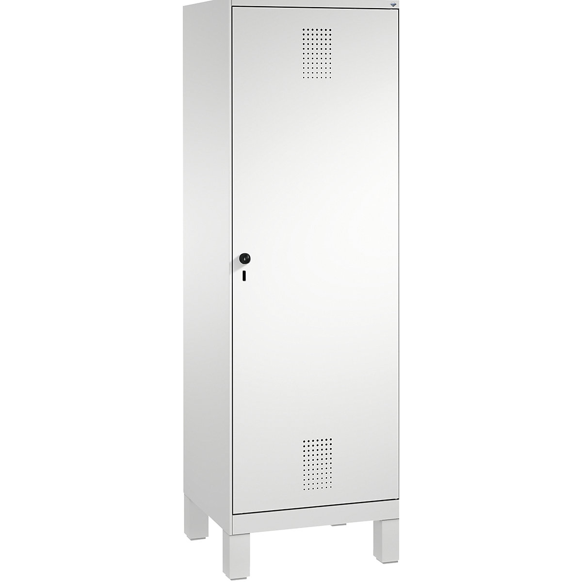 EVOLO Garderobenschrank, Tür über 2 Abteile, mit Füßen C+P, 2 Abteile, 1 Tür, Abteilbreite 300 mm, lichtgrau-7