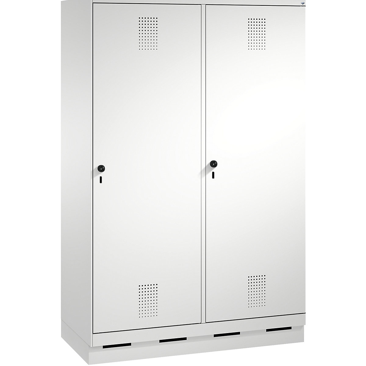 EVOLO Garderobenschrank, Tür über 2 Abteile, mit Sockel C+P, 4 Abteile, 2 Türen, Abteilbreite 300 mm, lichtgrau-7