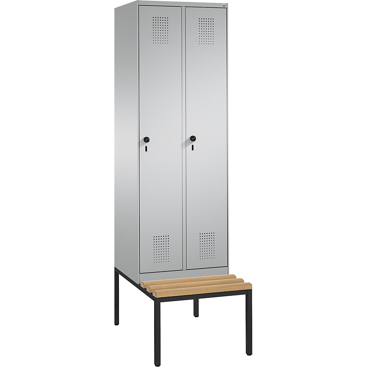 EVOLO Garderobenschrank, mit Sitzbank C+P, 2 Abteile, Abteilbreite 300 mm, weißaluminium / weißaluminium-11