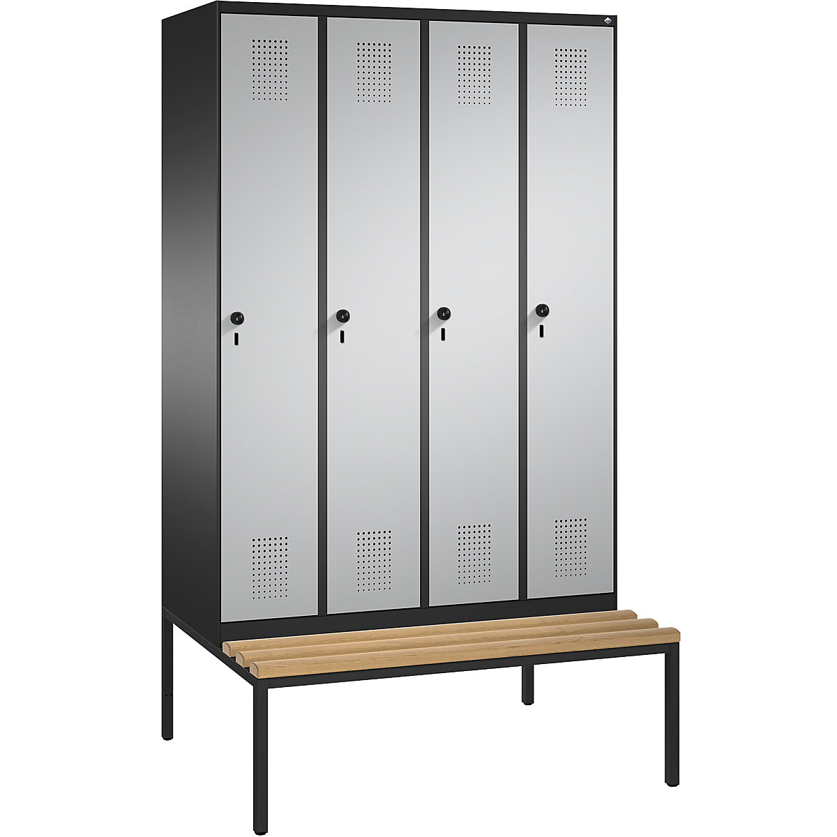 EVOLO Garderobenschrank, mit Sitzbank C+P, 4 Abteile, Abteilbreite 300 mm, schwarzgrau / weißaluminium-3