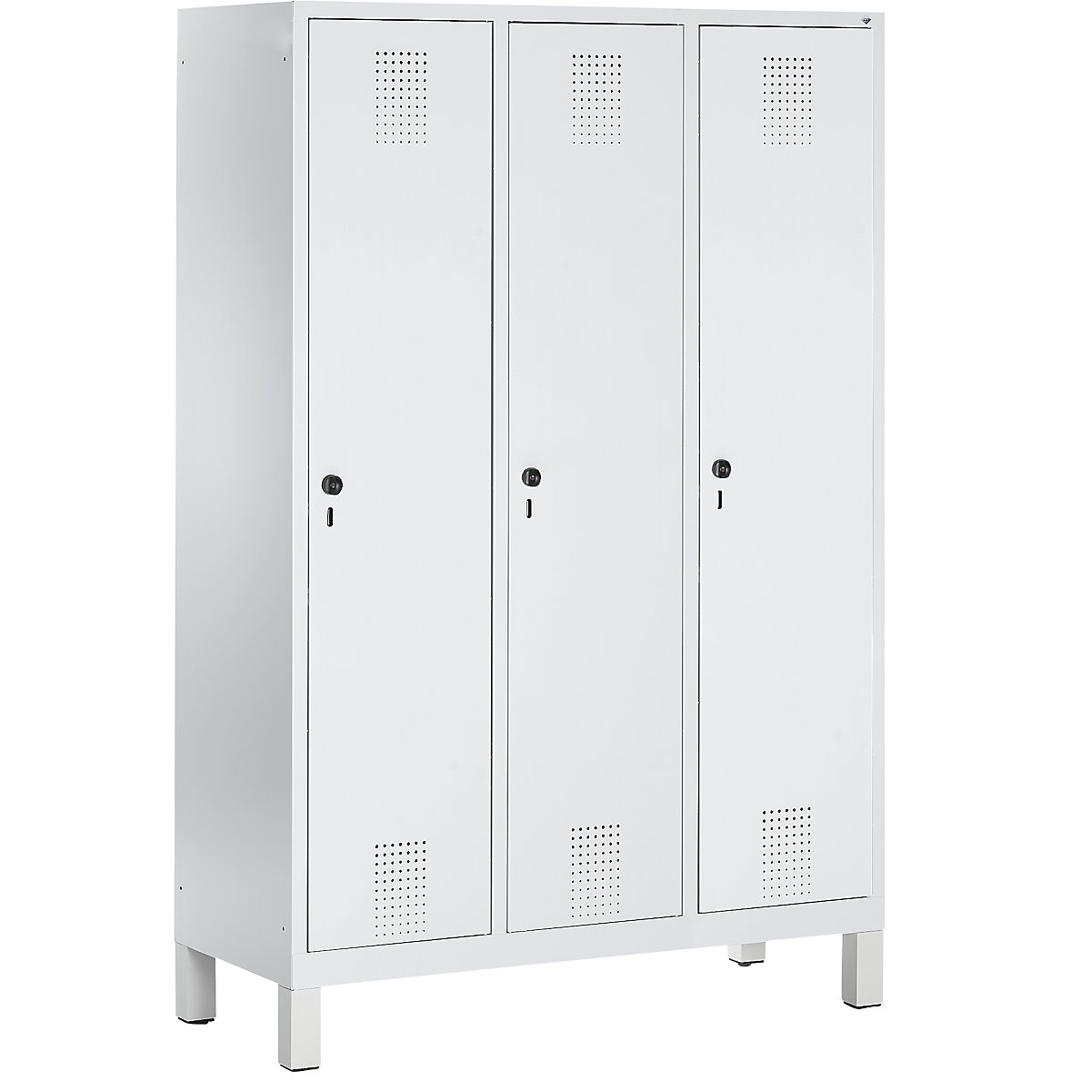 EVOLO Garderobenschrank C+P, mit Kunststoff-Füßen, 3 Abteile, Abteilbreite 400 mm, lichtgrau-8