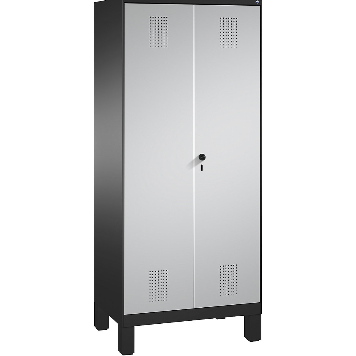 EVOLO Garderobenschrank, zueinander schlagende Türen C+P, 2 Abteile, Abteilbreite 400 mm, mit Füßen, schwarzgrau / weißaluminium-14