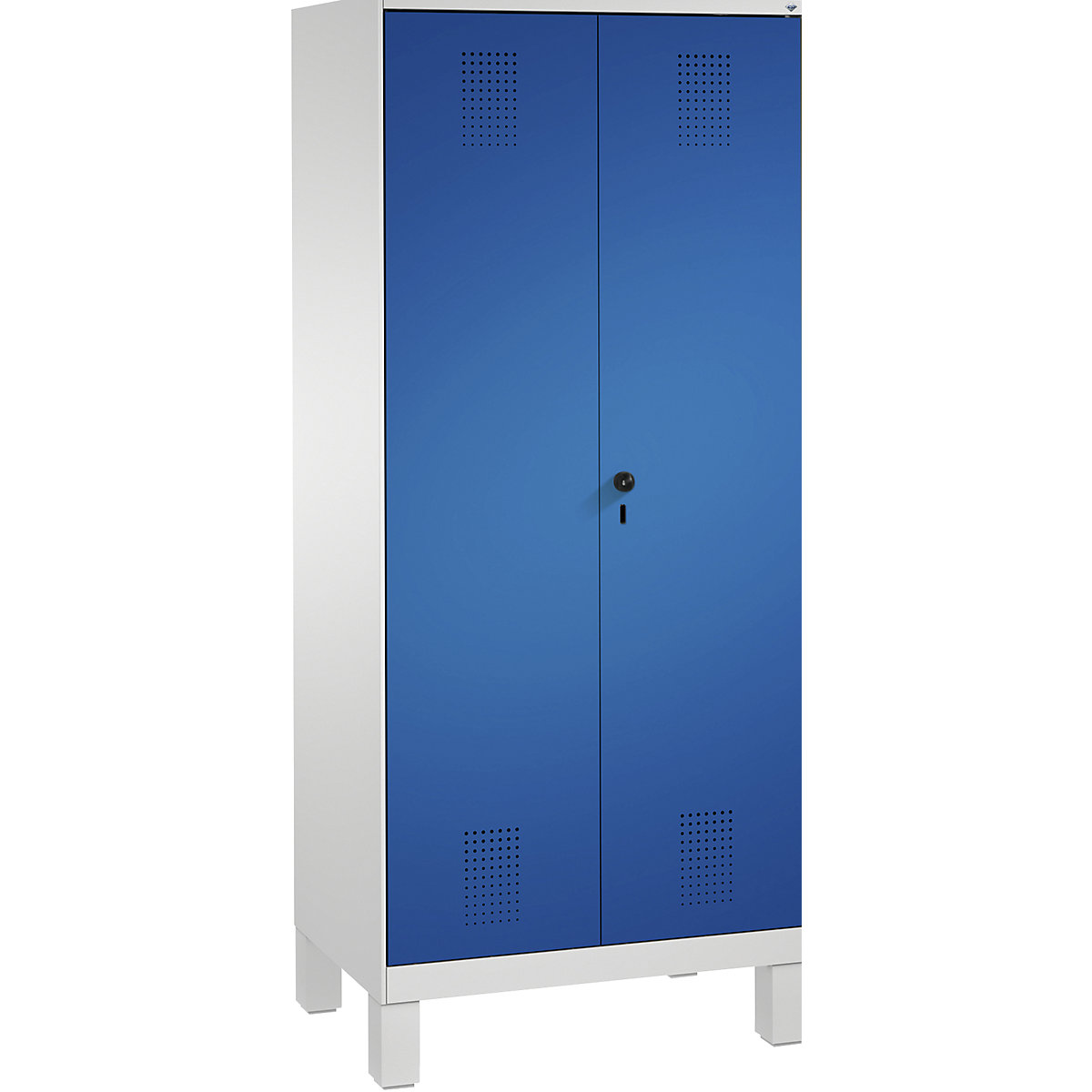 EVOLO Wäsche- / Garderobenschrank C+P, 4 Fachböden, Kleiderstange, Abteile 2 x 400 mm, mit Füßen, lichtgrau / enzianblau-7