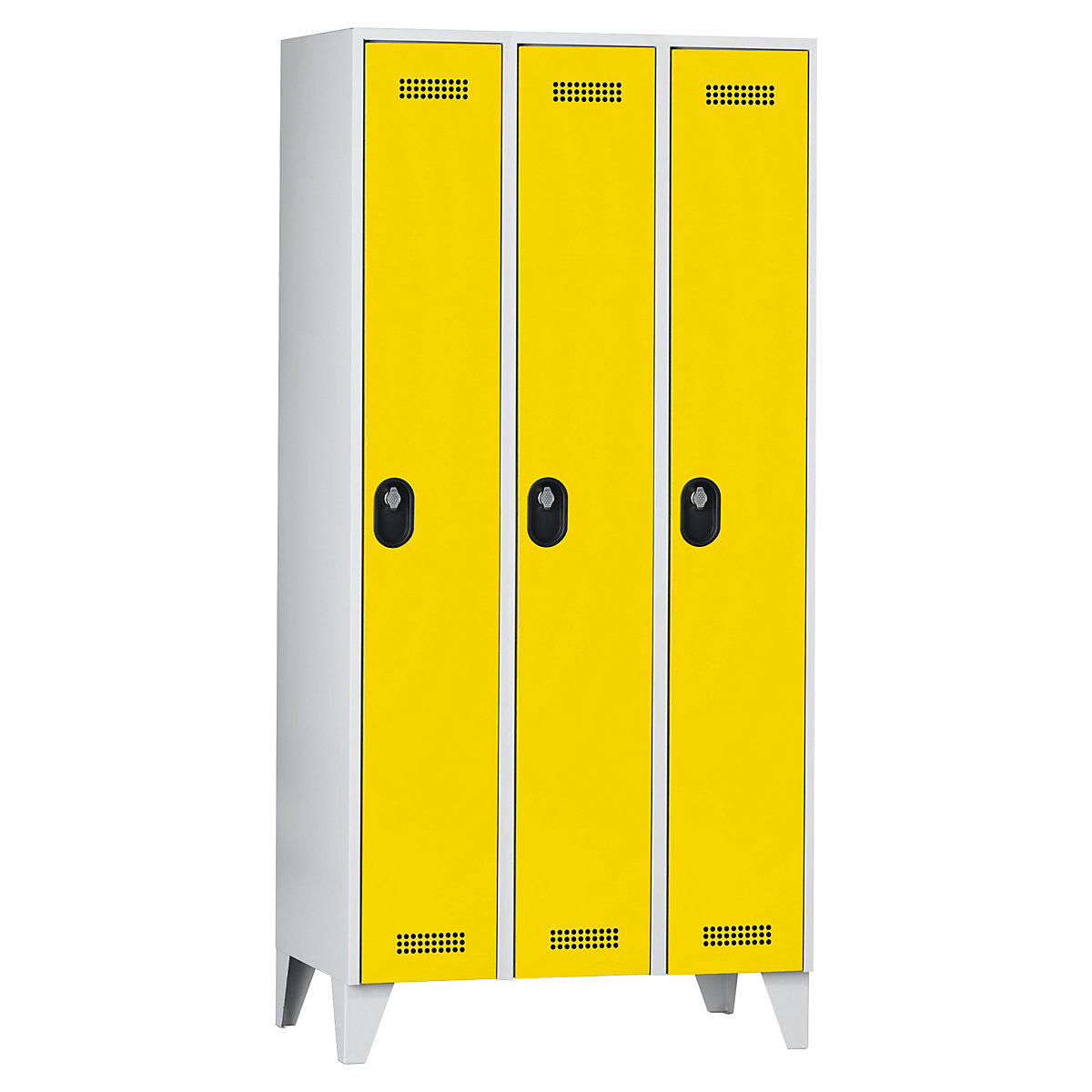 Garderobenschrank, Fachhöhe 1700 mm Wolf, HxBxT 1850 x 900 x 500 mm, Abteilbreite 300 mm, Korpus- / Türfarbe Lichtgrau / Zinkgelb-5