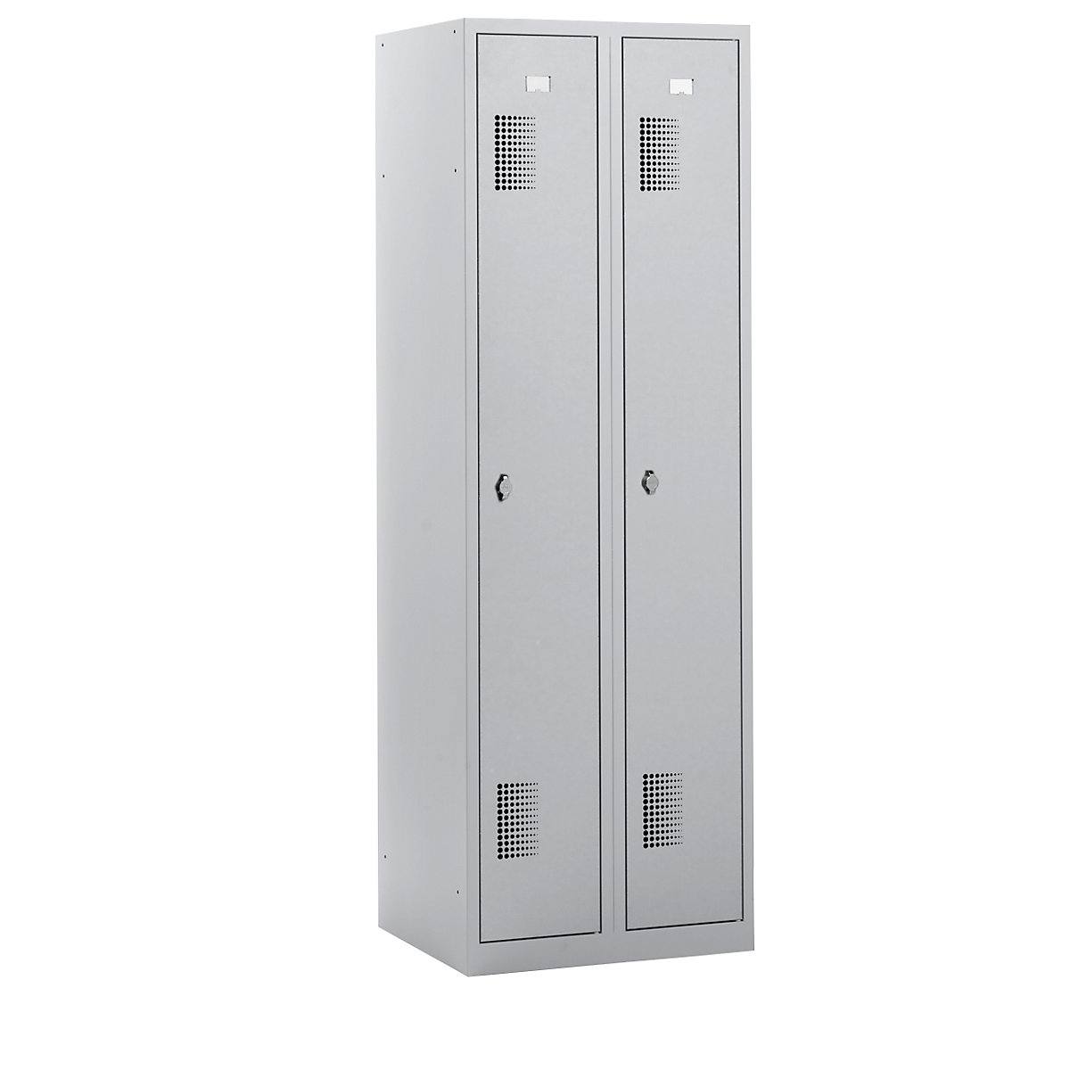 Garderobenschrank eurokraft basic, Höhe 1800 mm, Breite 600 mm, 2 Abteile, mit Vorhängeschlossvorrichtung, lichtgrau