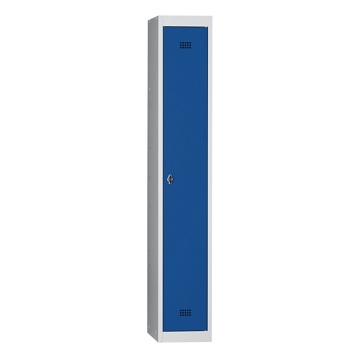 Wolf Stahlspind, 1 Abteil, Höhe 1700 mm, Breite 300 mm, 1 Hutboden, 1 Kleiderstange, Grundelement, lichtgrau / enzianblau
