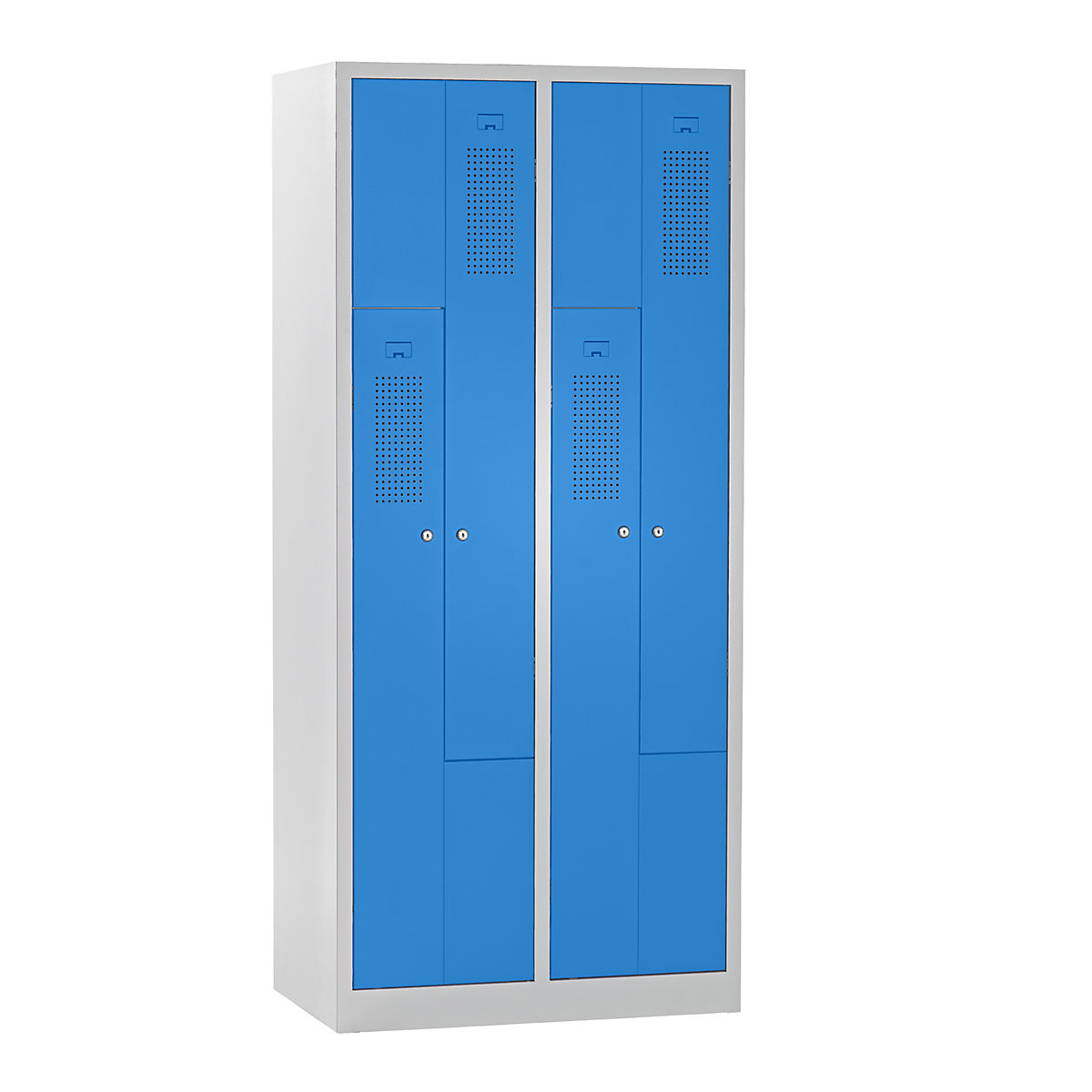 Z-Garderobenschrank eurokraft basic, Breite 800 mm, 2 Abteile, 4 Türen, Türfarbe Lichtblau, Korpus lichtgrau