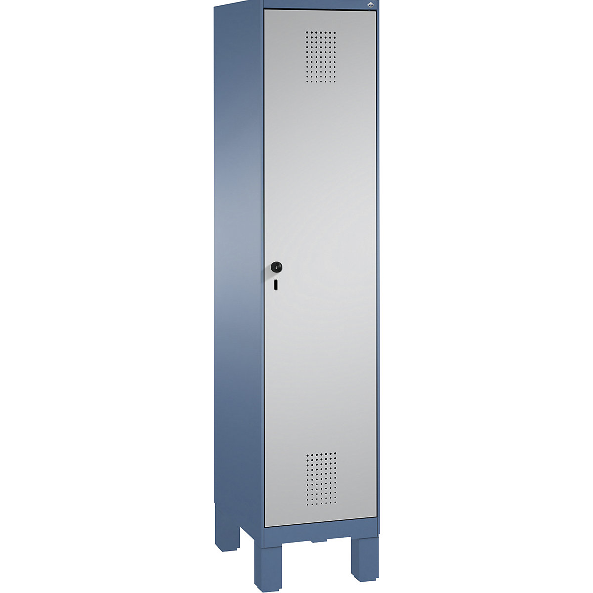 C+P EVOLO Garderobenschrank, mit Füßen, 1 Abteil, Abteilbreite 400 mm, fernblau / weißaluminium