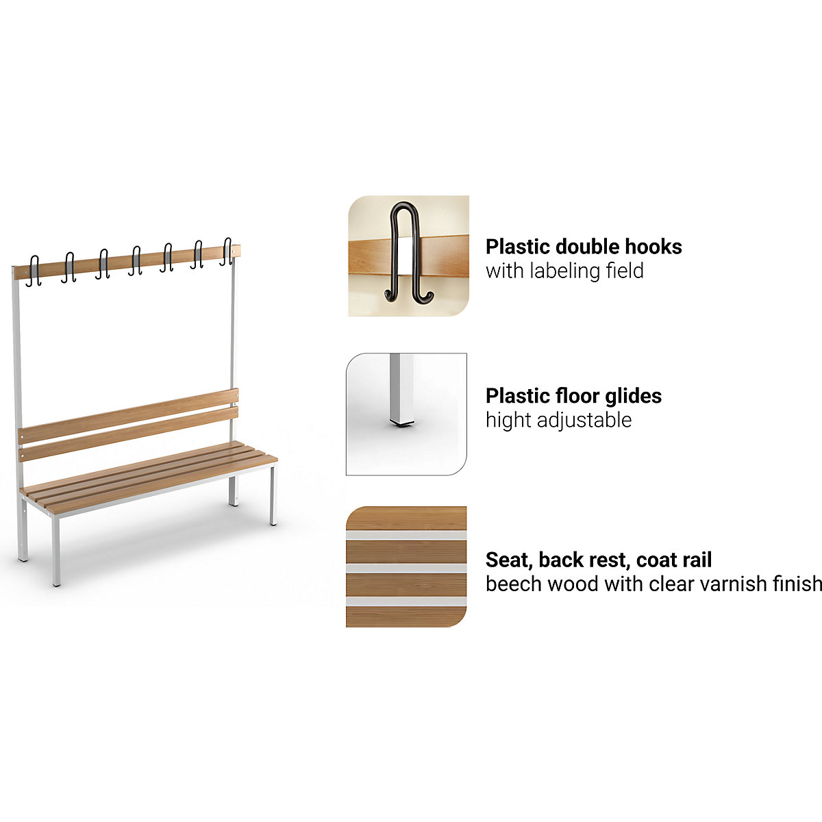 Garderobenbank mit Lehne, einseitig eurokraft basic (Produktabbildung 9)-8