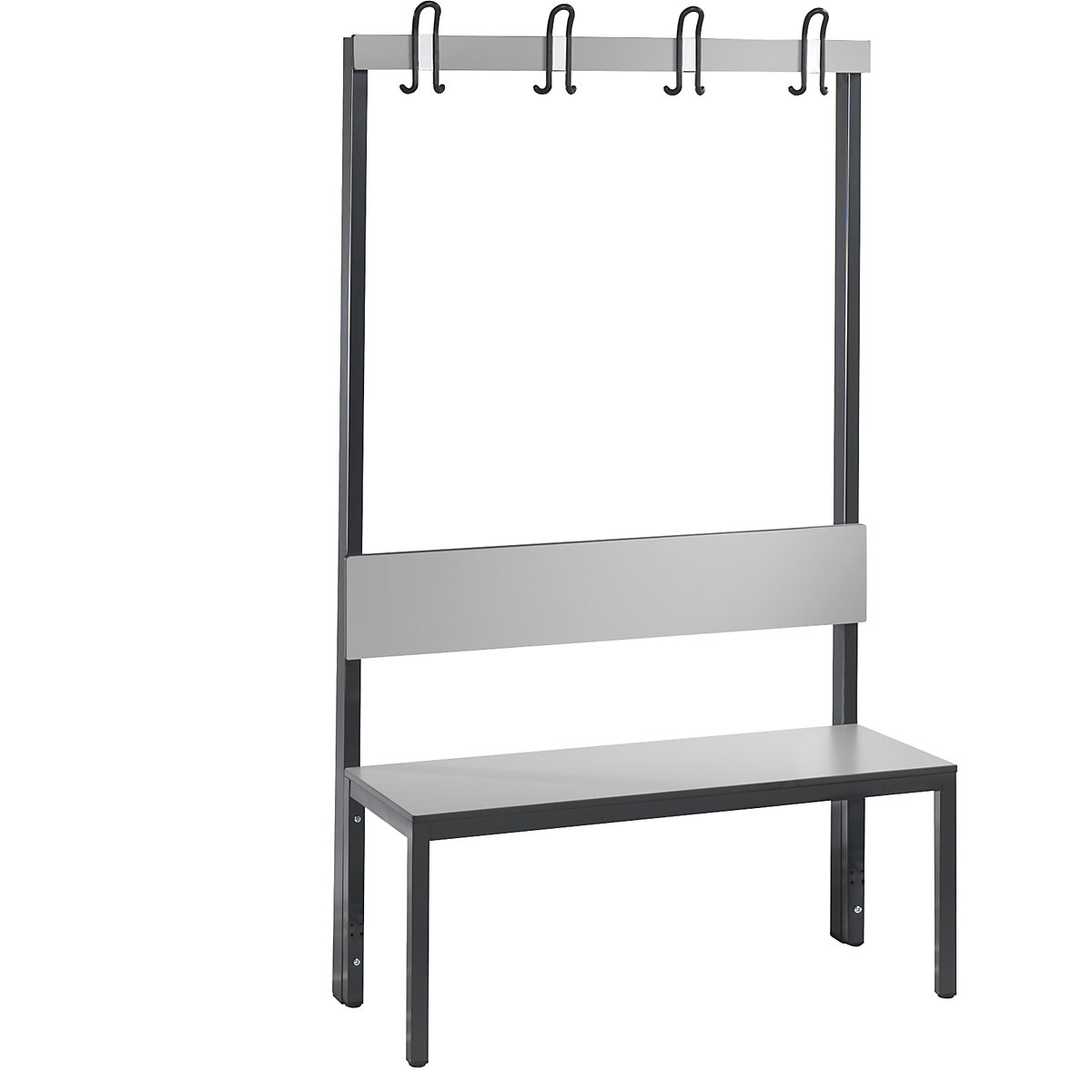 BASIC PLUS cloakroom bench, single sided – C+P, seat HPL, hook rail, length 1000 mm, silver grey-6