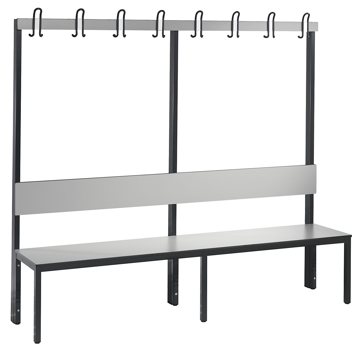 BASIC PLUS cloakroom bench, single sided – C+P, seat HPL, hook rail, length 1960 mm, silver grey-8
