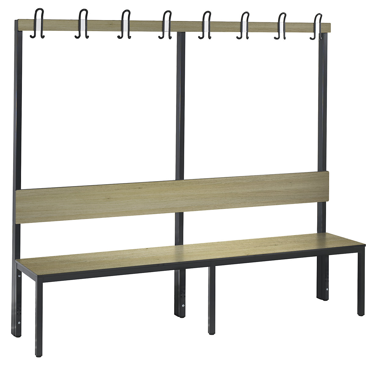 BASIC PLUS cloakroom bench, single sided – C+P, seat HPL, hook rail, length 1960 mm, oak finish-7