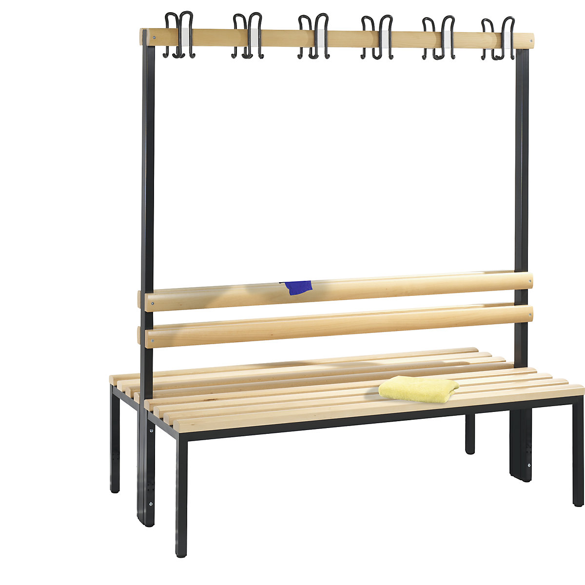 BASIC cloakroom bench, double sided – C+P, hook rail, beech, length 1500 mm-2