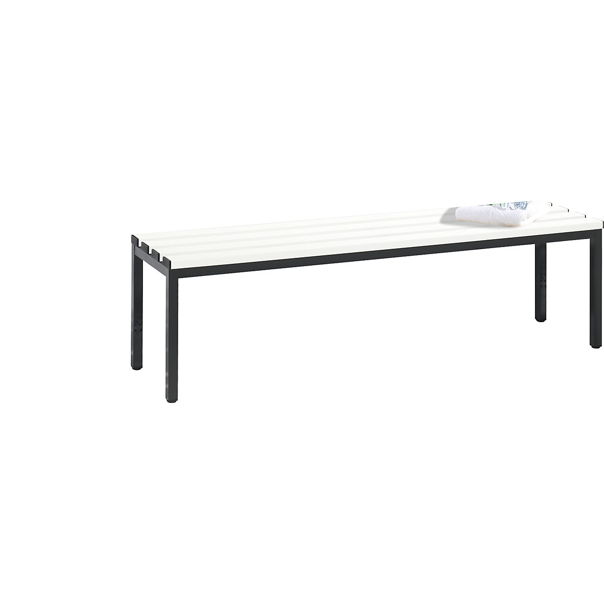 BASIC cloakroom bench – C+P, plastic, length 1500 mm, pure white-6