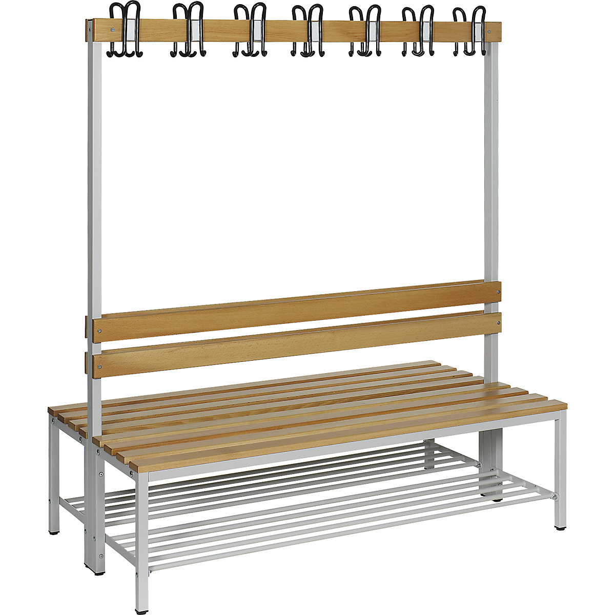 Beech cloakroom bench – eurokraft basic, double sided with back rest, HxD 1700 x 850 mm, length 1500 mm-6