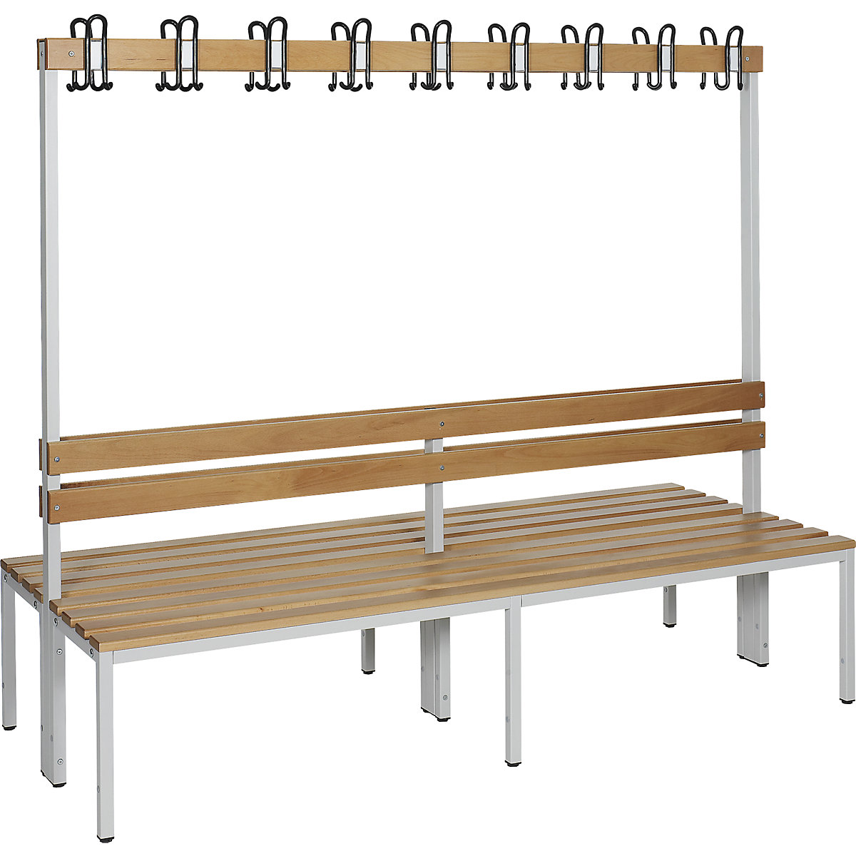 Beech cloakroom bench – eurokraft basic, double sided with back rest, HxD 1700 x 850 mm, length 2000 mm-4
