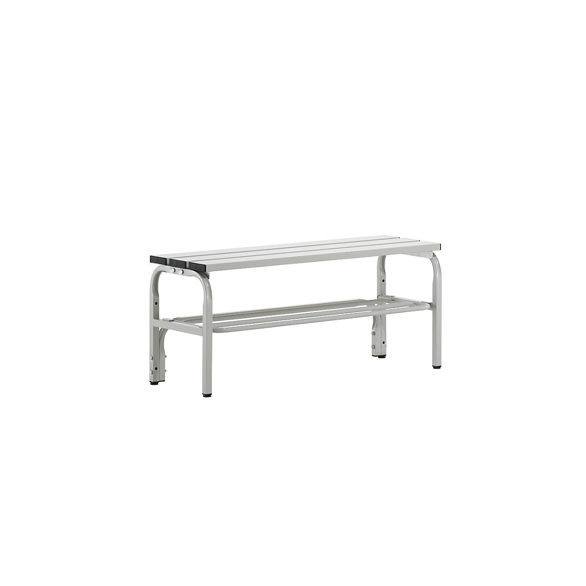 Sypro – Changing room bench made of stainless steel, HxD 450 x 350 mm, length 1015 mm, light grey, shoe rack