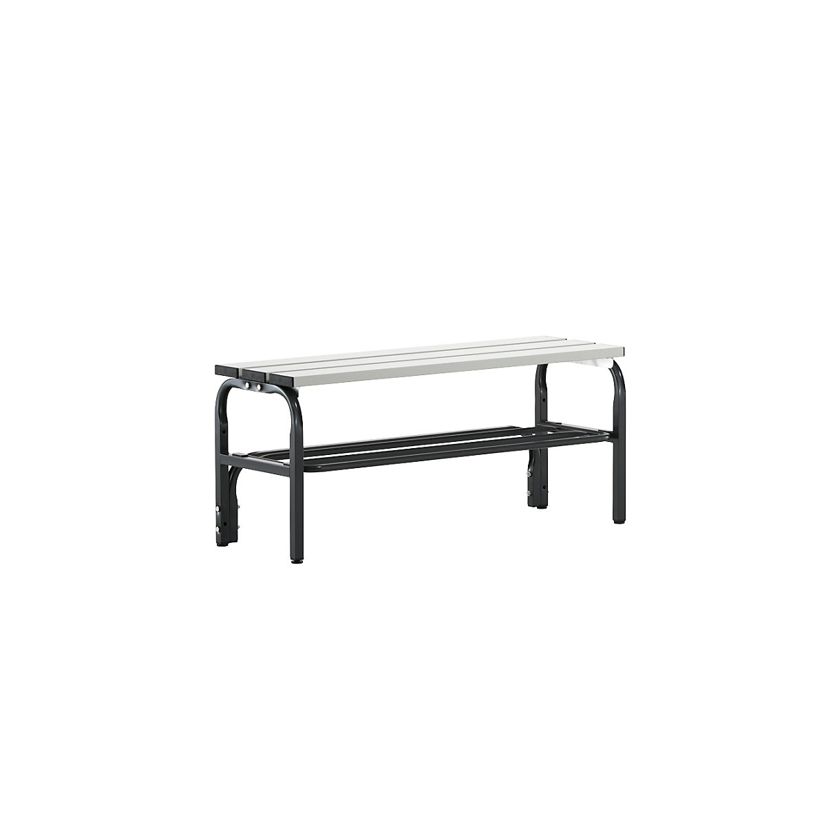 Sypro – Changing room bench made of stainless steel, HxD 450 x 350 mm, length 1015 mm, charcoal, shoe rack