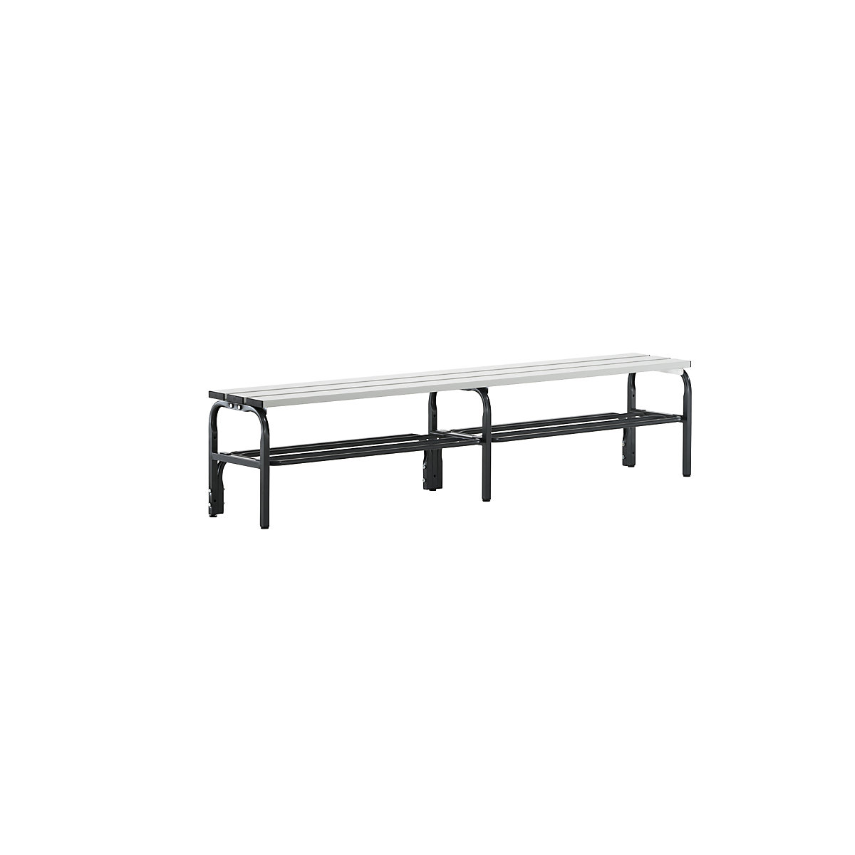 Sypro – Changing room bench made of stainless steel, HxD 450 x 350 mm, length 1500 mm, charcoal, shoe rack