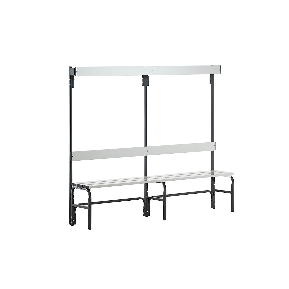 Sypro – Changing room bench made of stainless steel, HxD 1650 x 375 mm, length 1500 mm, 6 hooks, charcoal