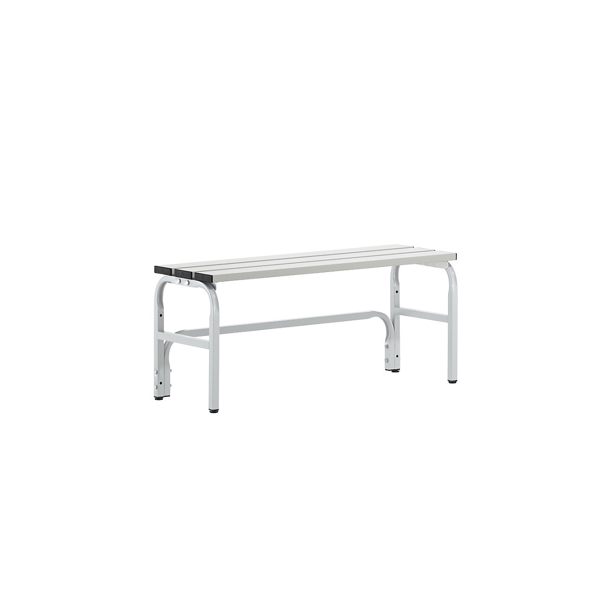Sypro – Changing room bench with aluminium slats, HxD 450 x 350 mm, length 1015 mm, light grey