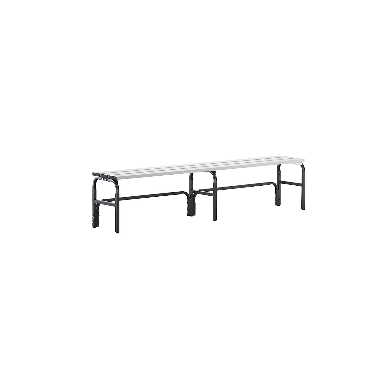 Changing room bench with aluminium slats – Sypro, HxD 450 x 350 mm, length 1500 mm, charcoal-7
