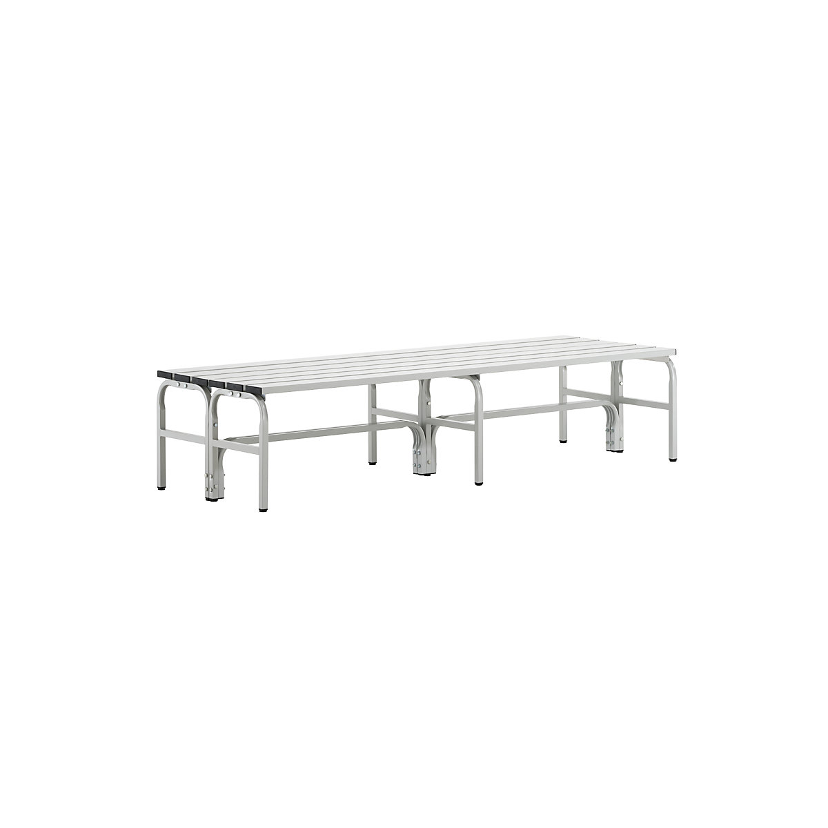 Cloakroom bench, double sided – Sypro, aluminium slats, light grey, length 1500 mm-4