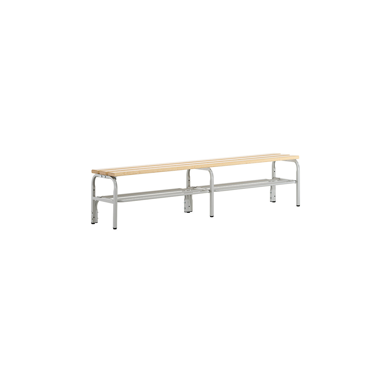 Sypro – Cloakroom bench, single sided, with shoe rack, length 1500 mm, light grey