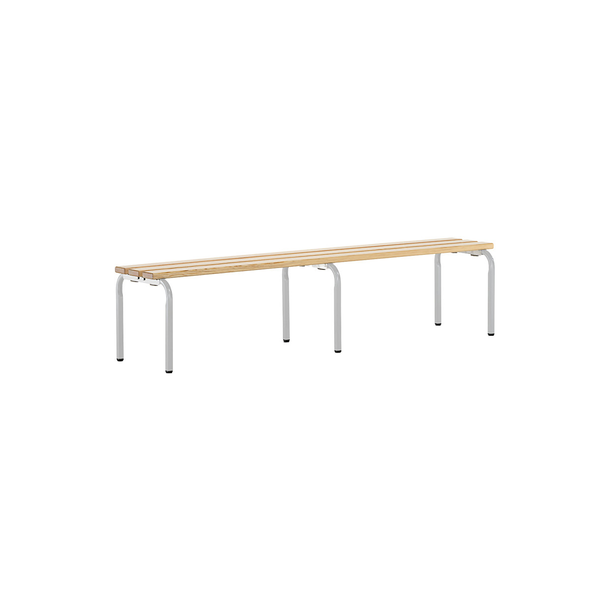 Cloakroom bench, stackable – Sypro, pine wood slats, length 2000 mm, light grey frame-3