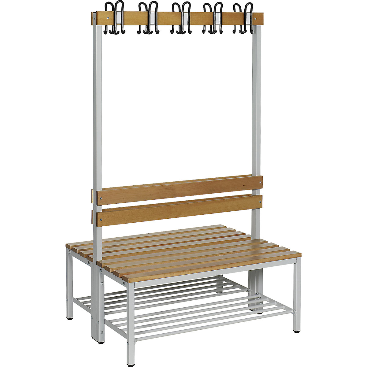Cloakroom bench with back rest, double sided - eurokraft basic