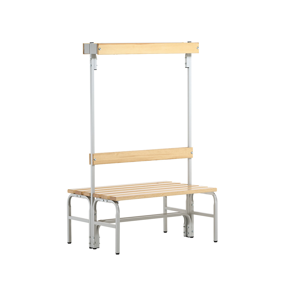 Sypro – Cloakroom bench with hook strips, double-sided, 6 hooks, 1015 mm, light grey