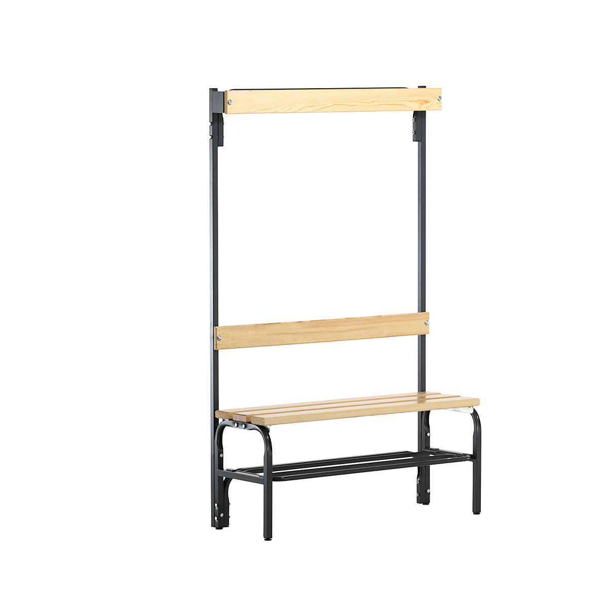 Sypro – Cloakroom bench with hook strips, single-sided, 3 hooks, 1015 mm, charcoal, shoe rack