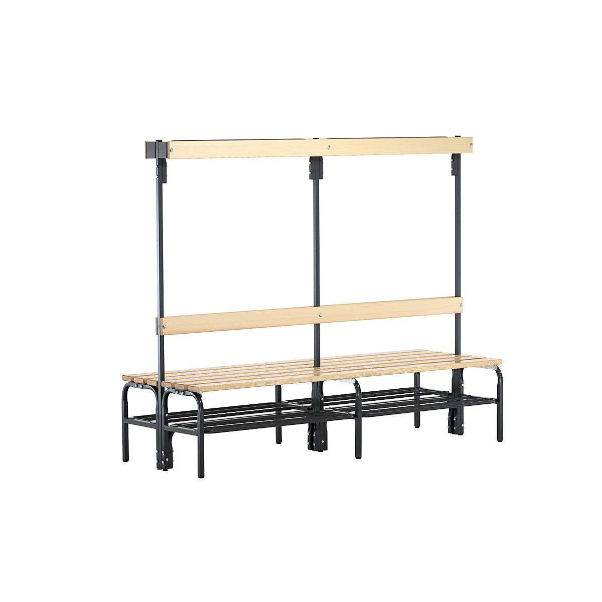 Sypro – Cloakroom bench with hook strips, double-sided, 12 hooks, 2000 mm, charcoal, shoe rack