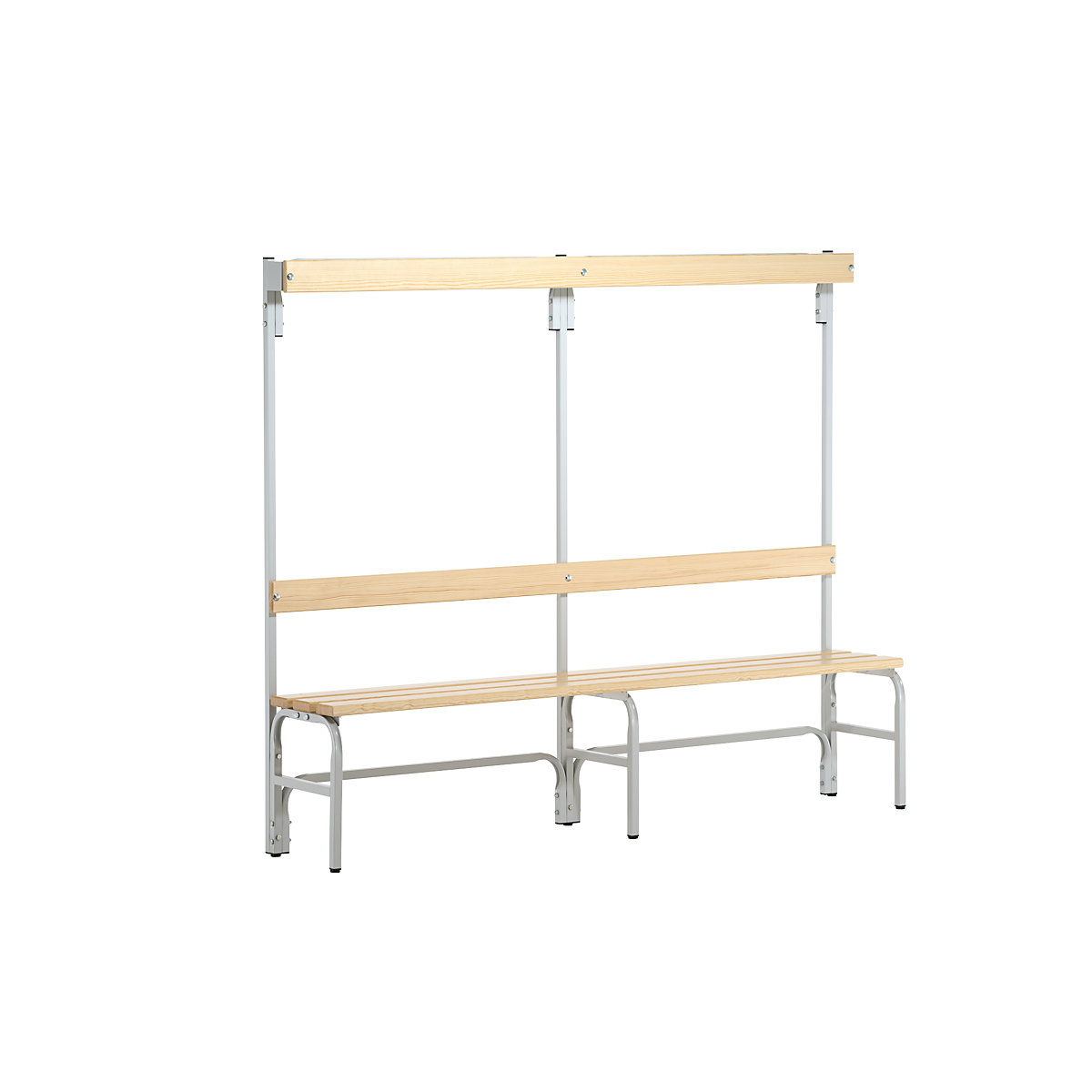 Sypro – Cloakroom bench with hook strips, on one side, 4 hooks 1500 mm, light grey