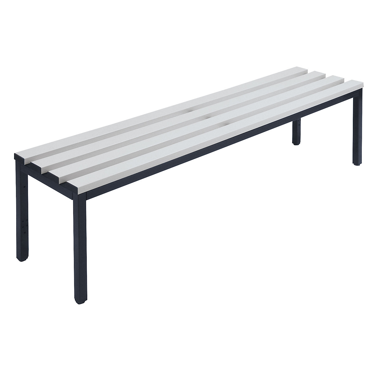Wolf – Cloakroom bench without back rest, PVC slats, grey, length 1500 mm