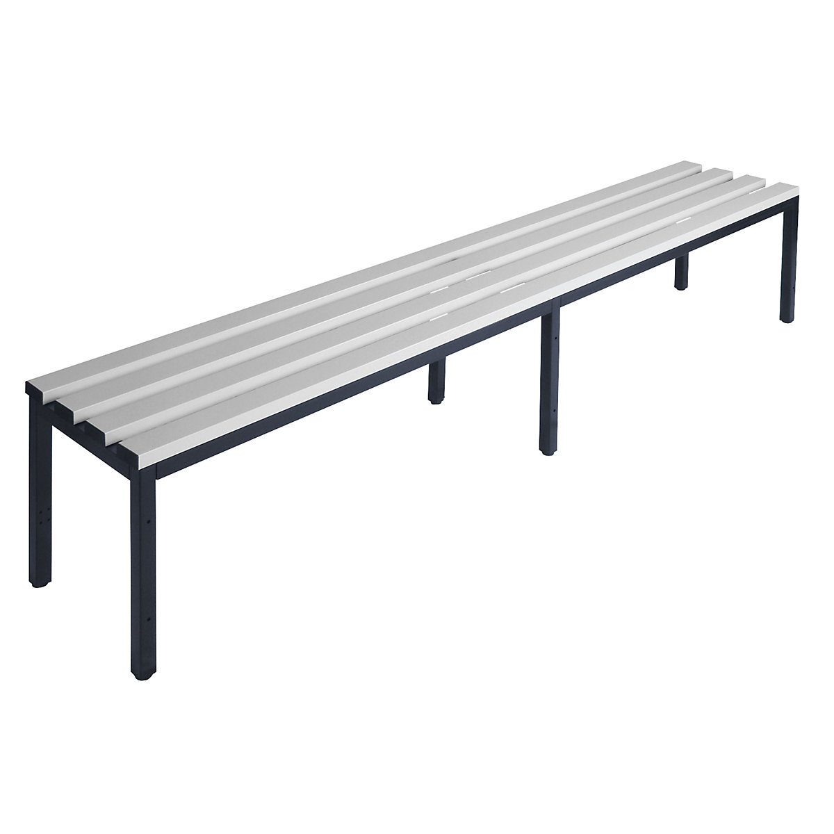 Wolf – Cloakroom bench without back rest, PVC slats, grey, length 2000 mm