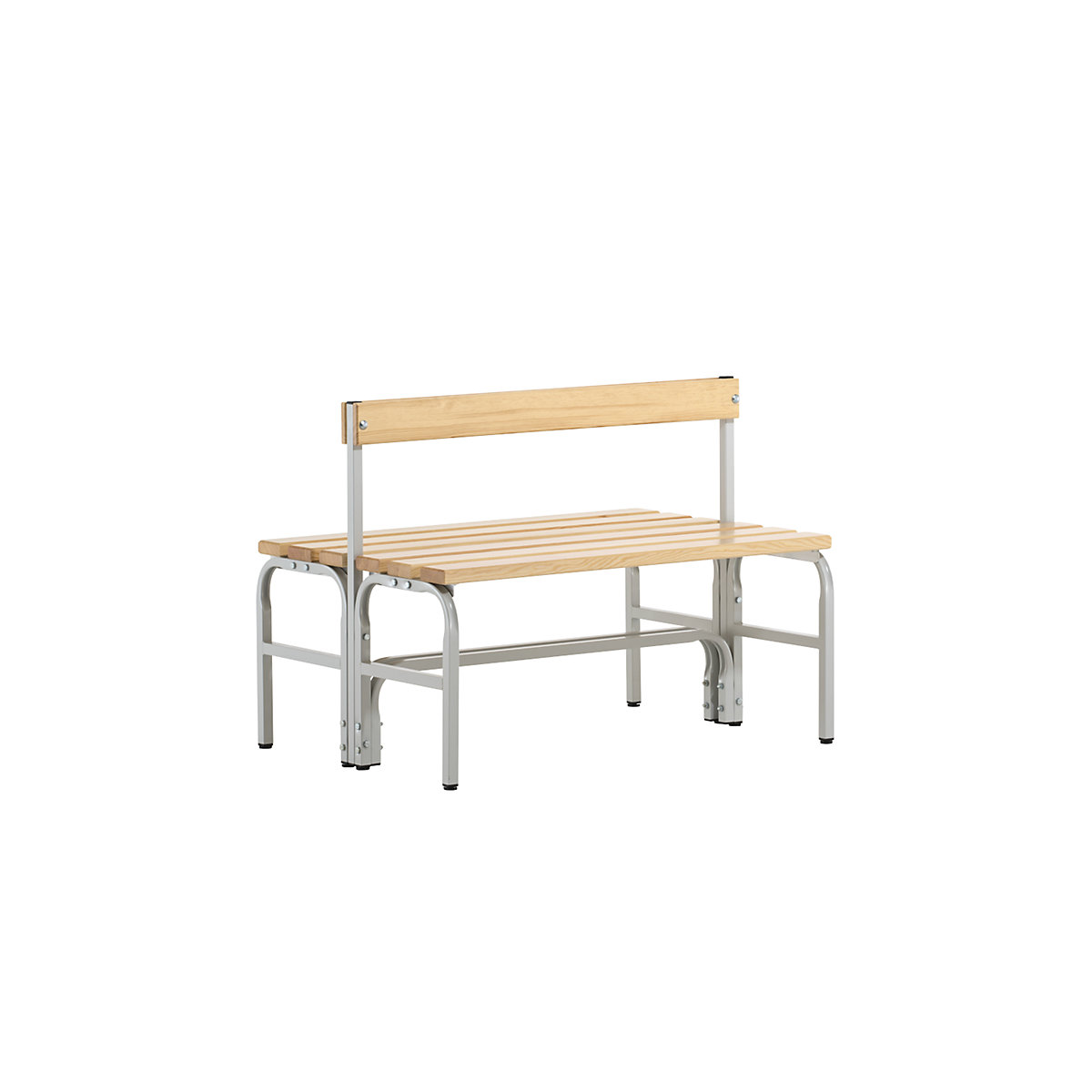 Half height cloakroom bench with back rest, double sided – Sypro, pine wood slats, length 1015 mm, light grey-3