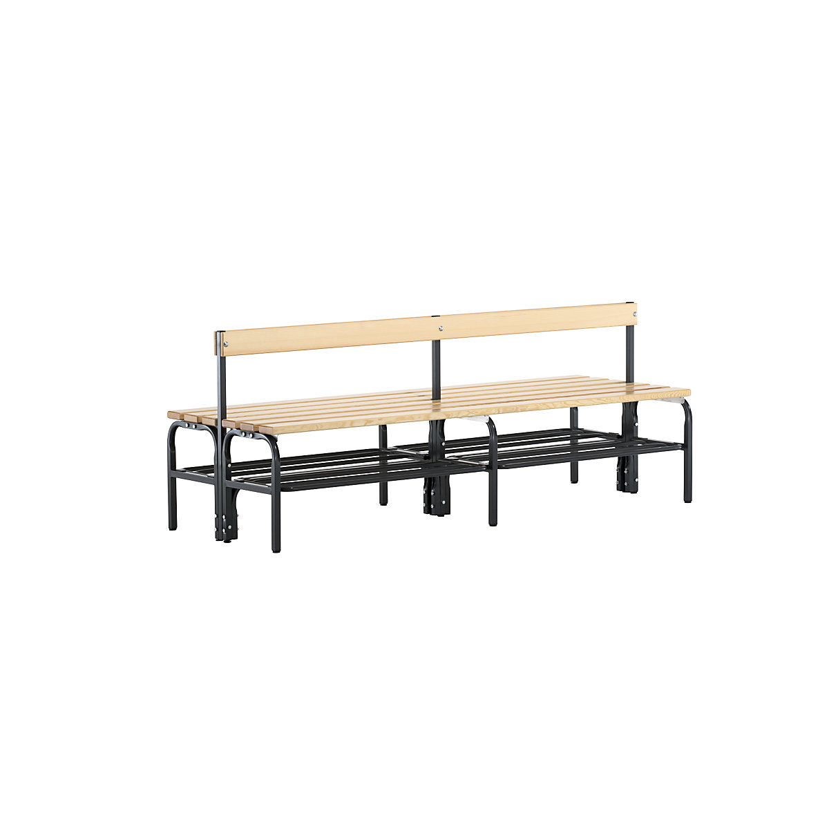 Half height cloakroom bench with back rest, double sided – Sypro, pine wood slats, length 1500 mm, charcoal, shoe rack-4