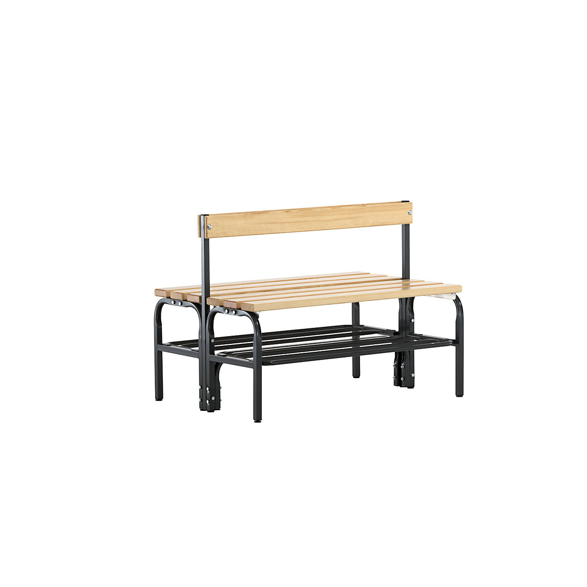 Half height cloakroom bench with back rest, double sided – Sypro, pine wood slats, length 1015 mm, charcoal, shoe rack-8