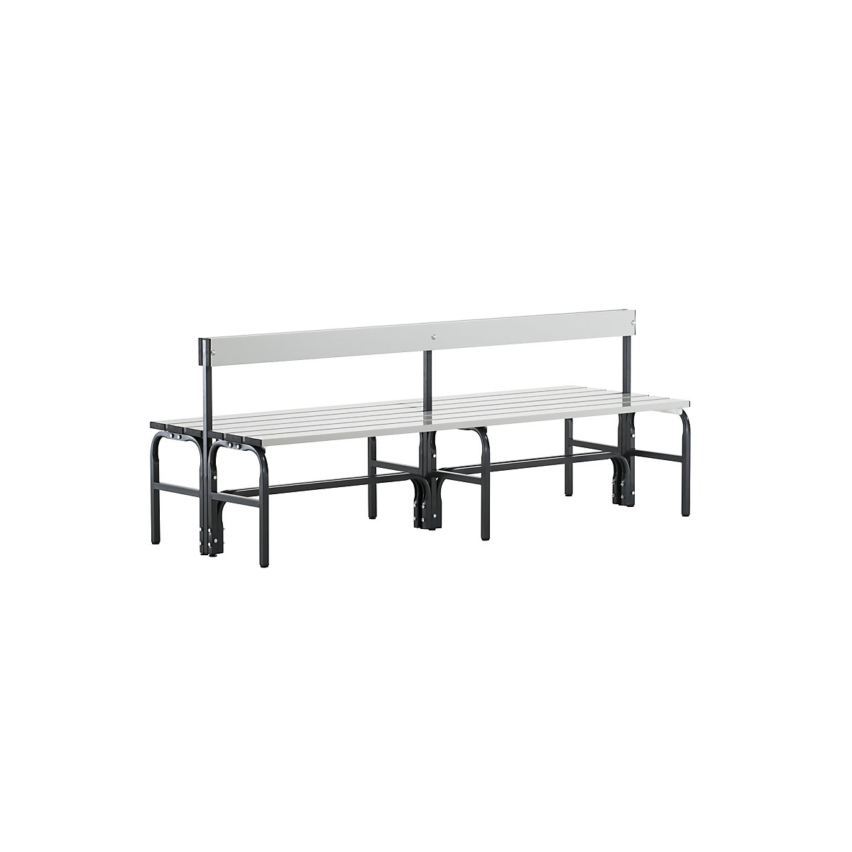 Half height cloakroom bench with back rest, double sided – Sypro, aluminium, length 1500 mm, charcoal