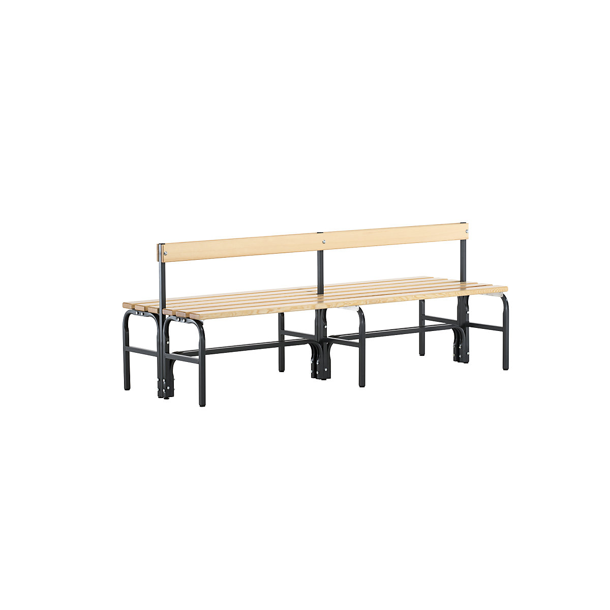 Half height cloakroom bench with back rest, double sided – Sypro, pine wood slats, length 1500 mm, charcoal-7