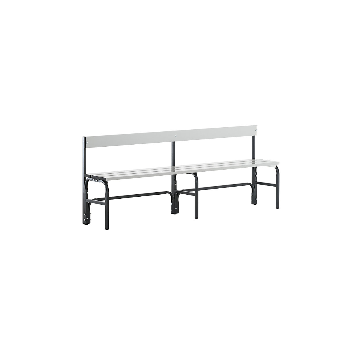 Sypro – Half height cloakroom bench with back rest, single-sided, aluminium, length 1500 mm, charcoal