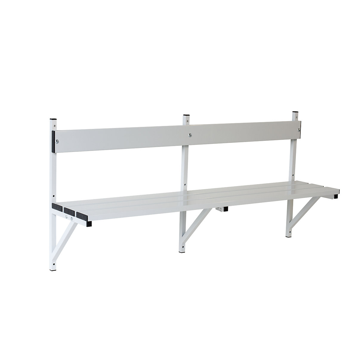 Sypro – Wall mounted bench, aluminium slats/stainless steel frame, length 1500 mm, light grey
