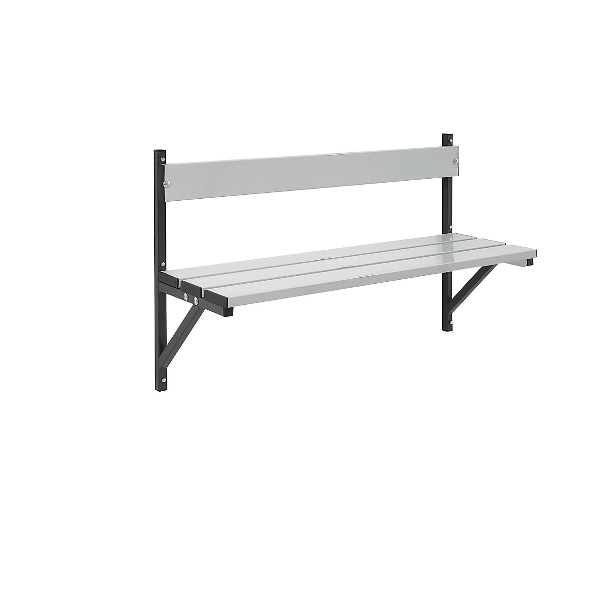 Sypro – Wall mounted bench, aluminium slats/stainless steel frame, length 1015 mm, charcoal